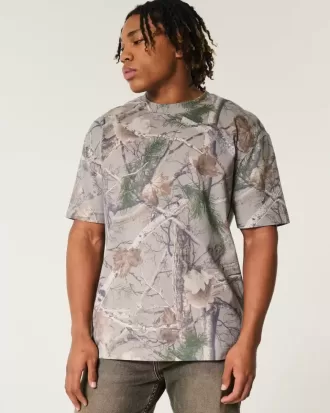 Boxy Heavyweight T-Shirt mit Rundhalsausschnitt und Camouflage-Muster