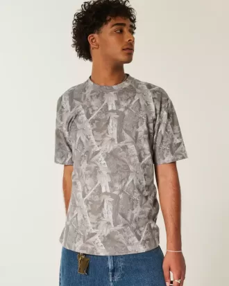 Boxy Heavyweight T-Shirt mit Rundhalsausschnitt und Camouflage-Muster