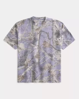 Boxy Heavyweight T-Shirt mit Rundhalsausschnitt und Camouflage-Muster