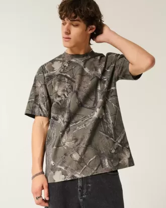 Boxy Heavyweight T-Shirt mit Rundhalsausschnitt und Camouflage-Muster