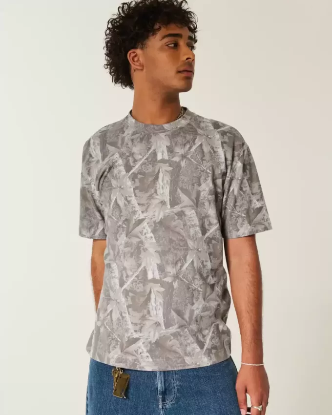 Boxy Heavyweight T-Shirt mit Rundhalsausschnitt und Camouflage-Muster