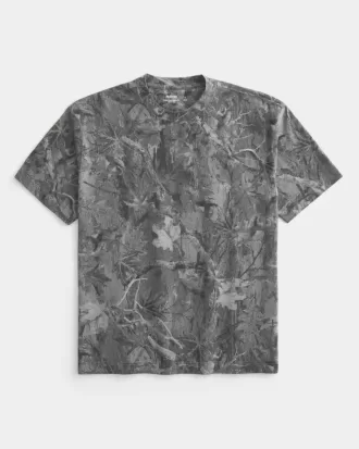 Boxy Heavyweight T-Shirt mit Rundhalsausschnitt und Camouflage-Muster