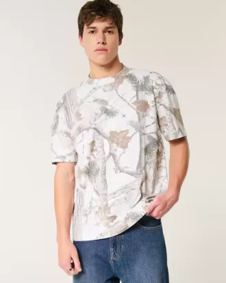 Boxy Heavyweight T-Shirt mit Rundhalsausschnitt und Camouflage-Muster