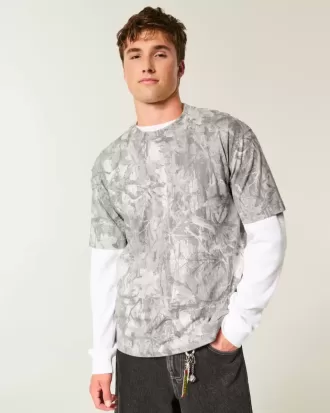 Boxy Heavyweight T-Shirt mit Rundhalsausschnitt und Camouflage-Muster
