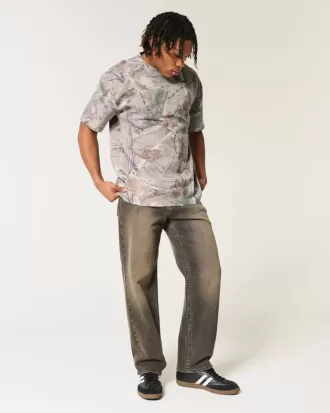 Boxy Heavyweight T-Shirt mit Rundhalsausschnitt und Camouflage-Muster