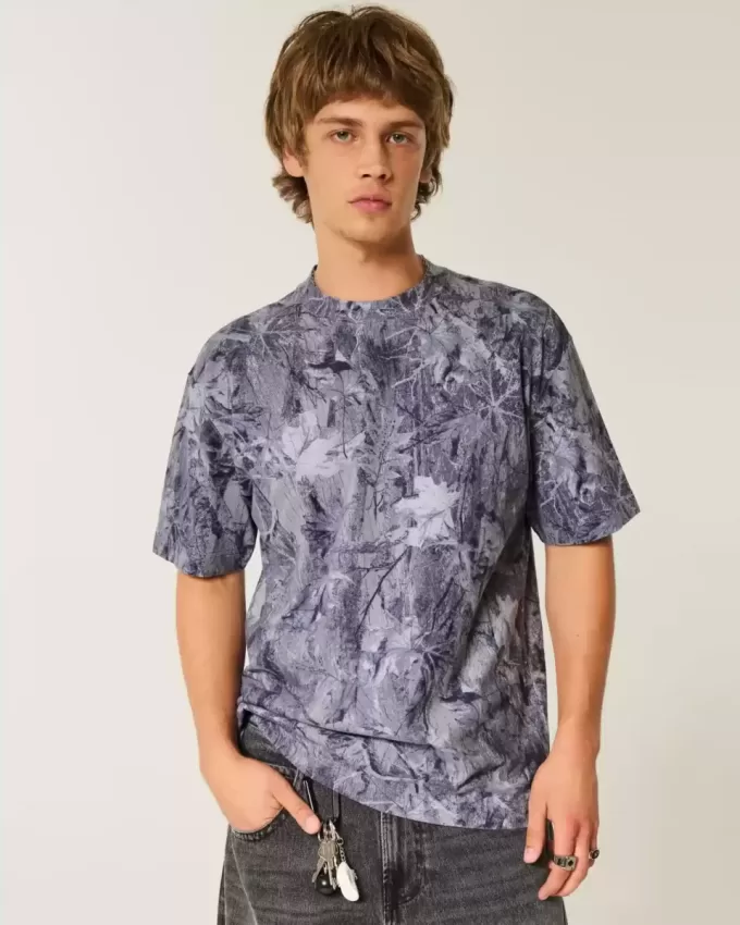 Boxy Heavyweight T-Shirt mit Rundhalsausschnitt und Camouflage-Muster Boxy Heavyweight T-Shirt mit Rundhalsausschnitt und Camouflage-Muster