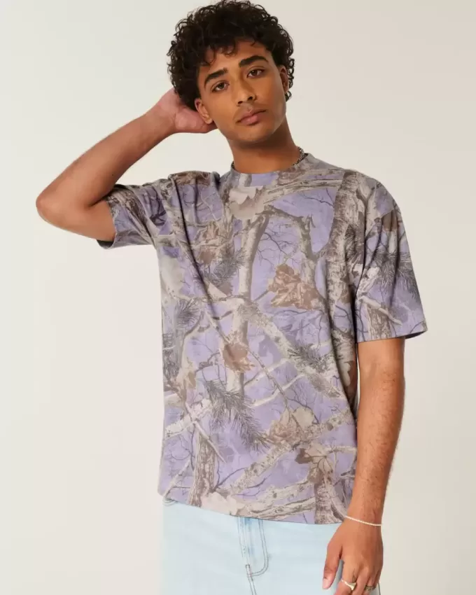 Boxy Heavyweight T-Shirt mit Rundhalsausschnitt und Camouflage-Muster Boxy Heavyweight T-Shirt mit Rundhalsausschnitt und Camouflage-Muster