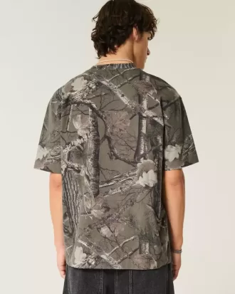 Boxy Heavyweight T-Shirt mit Rundhalsausschnitt und Camouflage-Muster