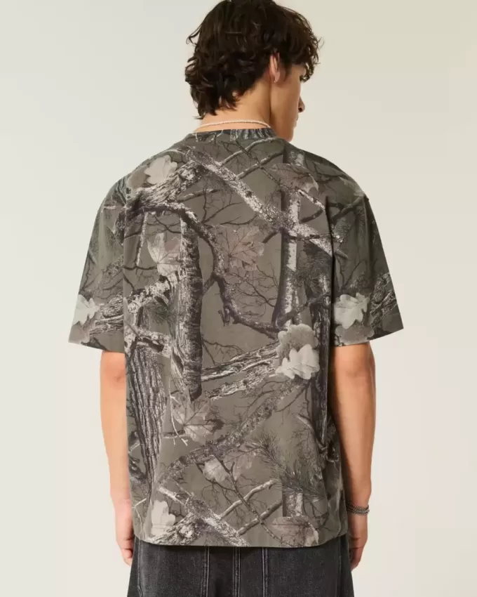 Boxy Heavyweight T-Shirt mit Rundhalsausschnitt und Camouflage-Muster Boxy Heavyweight T-Shirt mit Rundhalsausschnitt und Camouflage-Muster