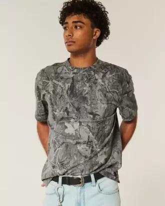 Boxy Heavyweight T-Shirt mit Rundhalsausschnitt und Camouflage-Muster