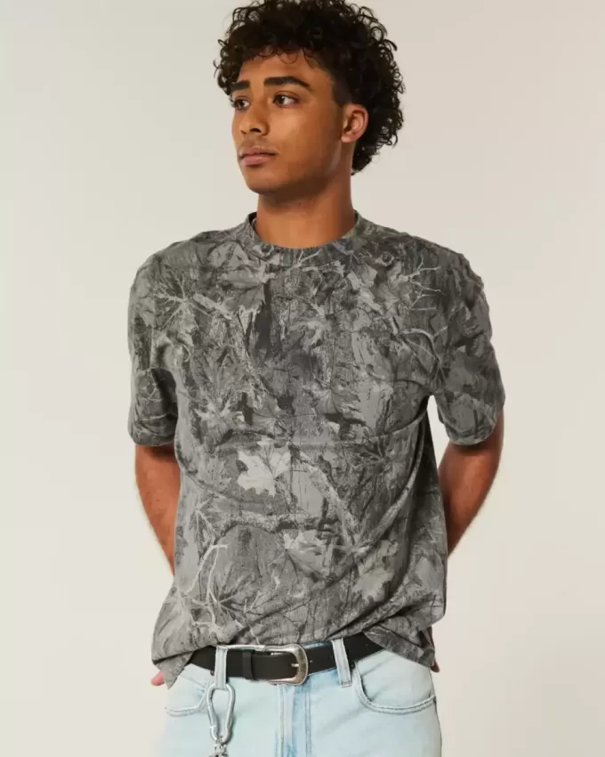 Boxy Heavyweight T-Shirt mit Rundhalsausschnitt und Camouflage-Muster Boxy Heavyweight T-Shirt mit Rundhalsausschnitt und Camouflage-Muster