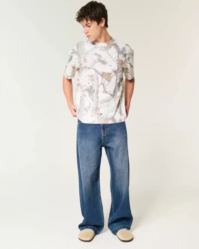 Boxy Heavyweight T-Shirt mit Rundhalsausschnitt und Camouflage-Muster Boxy Heavyweight T-Shirt mit Rundhalsausschnitt und Camouflage-Muster
