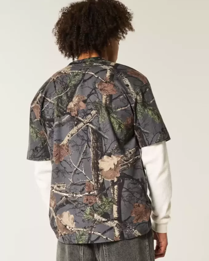 Boxy Heavyweight T-Shirt mit Rundhalsausschnitt und Camouflage-Muster Boxy Heavyweight T-Shirt mit Rundhalsausschnitt und Camouflage-Muster
