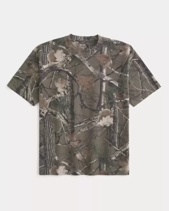 Boxy Heavyweight T-Shirt mit Rundhalsausschnitt und Camouflage-Muster Boxy Heavyweight T-Shirt mit Rundhalsausschnitt und Camouflage-Muster