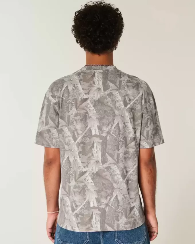 Boxy Heavyweight T-Shirt mit Rundhalsausschnitt und Camouflage-Muster