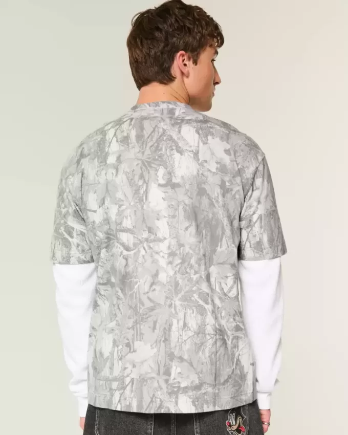 Boxy Heavyweight T-Shirt mit Rundhalsausschnitt und Camouflage-Muster Boxy Heavyweight T-Shirt mit Rundhalsausschnitt und Camouflage-Muster
