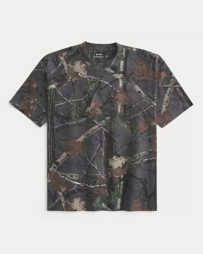 Boxy Heavyweight T-Shirt mit Rundhalsausschnitt und Camouflage-Muster Boxy Heavyweight T-Shirt mit Rundhalsausschnitt und Camouflage-Muster