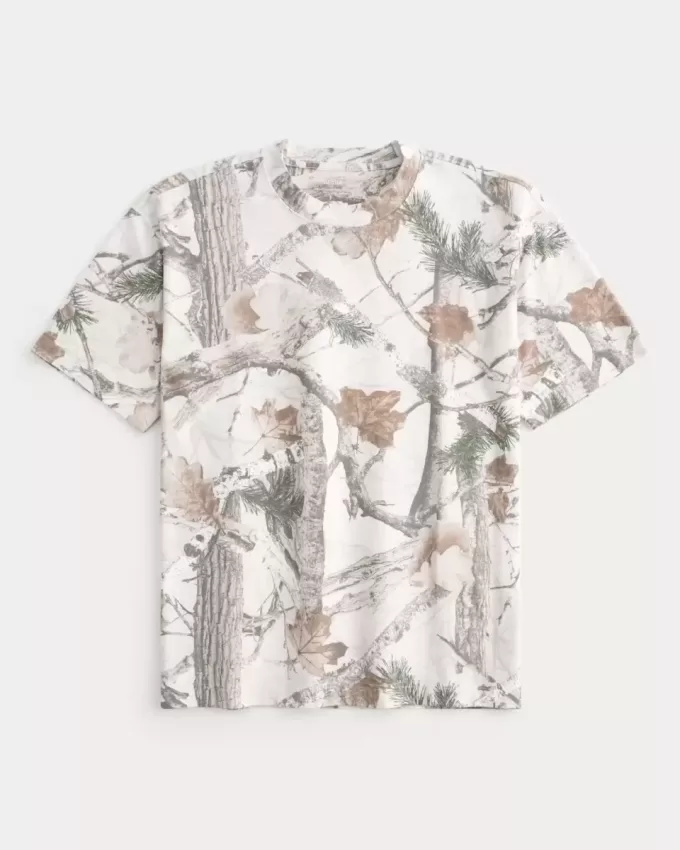 Boxy Heavyweight T-Shirt mit Rundhalsausschnitt und Camouflage-Muster Boxy Heavyweight T-Shirt mit Rundhalsausschnitt und Camouflage-Muster