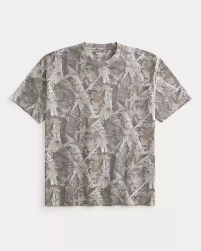 Boxy Heavyweight T-Shirt mit Rundhalsausschnitt und Camouflage-Muster