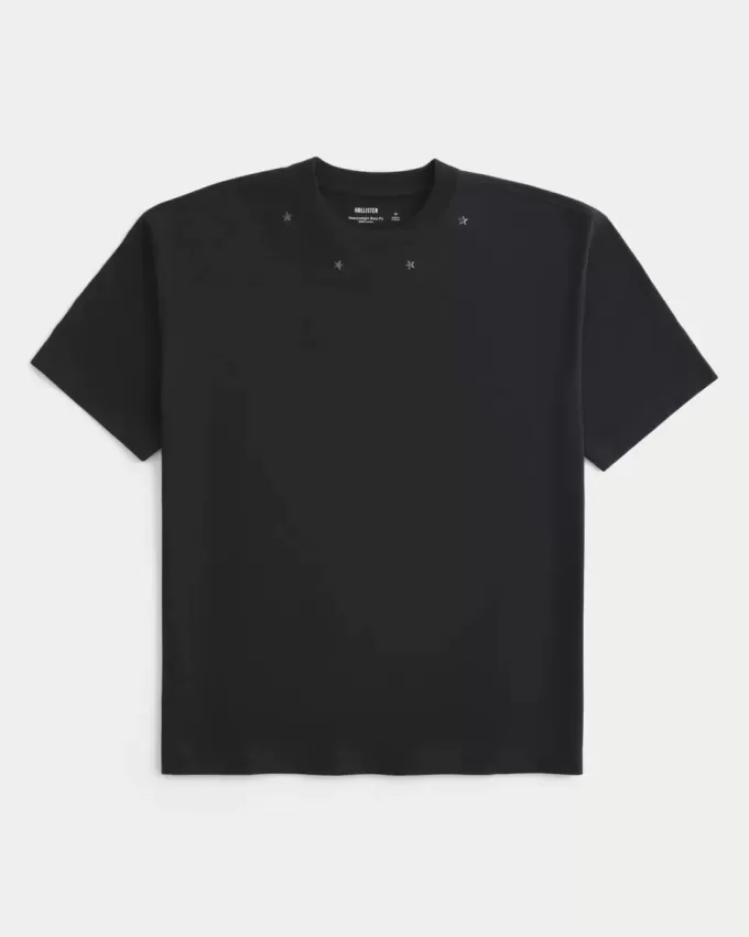 Boxy Heavyweight T-Shirt mit Rundhalsausschnitt und Sternenverzierung Boxy Heavyweight T-Shirt mit Rundhalsausschnitt und Sternenverzierung