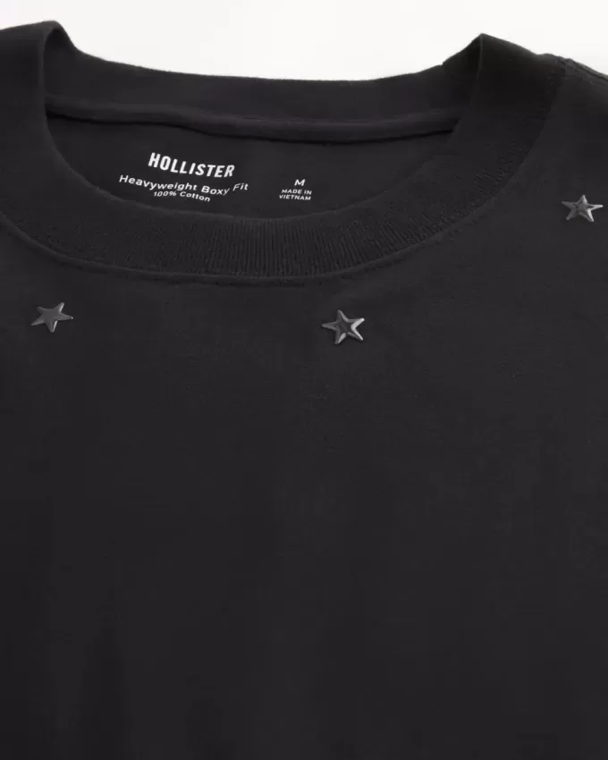 Boxy Heavyweight T-Shirt mit Rundhalsausschnitt und Sternenverzierung Boxy Heavyweight T-Shirt mit Rundhalsausschnitt und Sternenverzierung