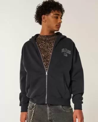 Boxy Hollywood Grafik-Kapuzenpullover mit Reißverschluss
