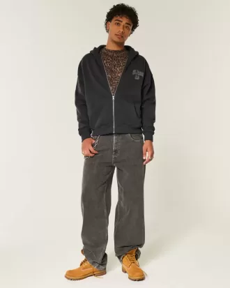 Boxy Hollywood Grafik-Kapuzenpullover mit Reißverschluss