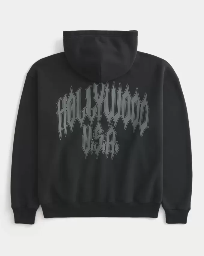 Boxy Hollywood Grafik-Kapuzenpullover mit Reißverschluss Boxy Hollywood Grafik-Kapuzenpullover mit Reißverschluss