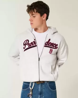 Boxy Providence Rhode Island Grafik-Kapuzenpullover mit Reißverschluss