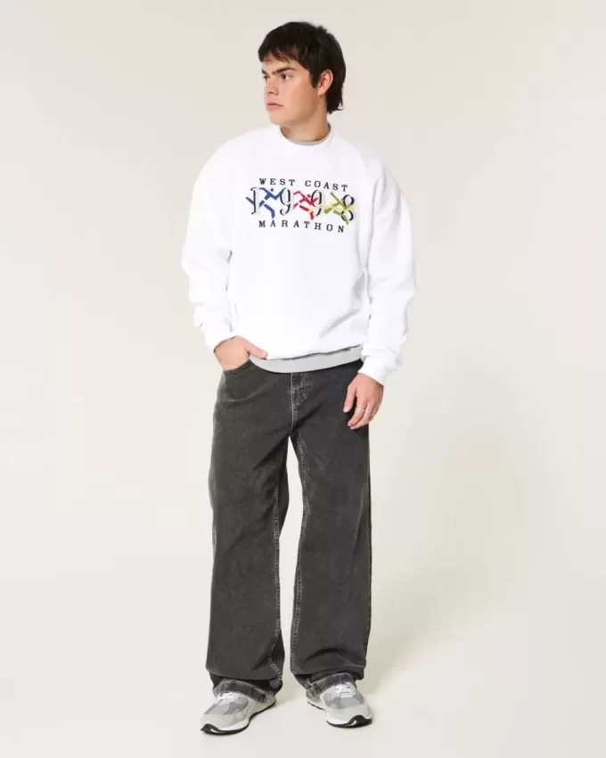 Boxy West Coast Marathon Graphic Crew Sweatshirt Boxy West Coast Marathon Graphic Crew Sweatshirt
