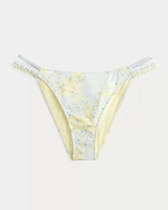 Cheeky-Bikinihose mit hohem Beinausschnitt und gemischtem Häkelmuster