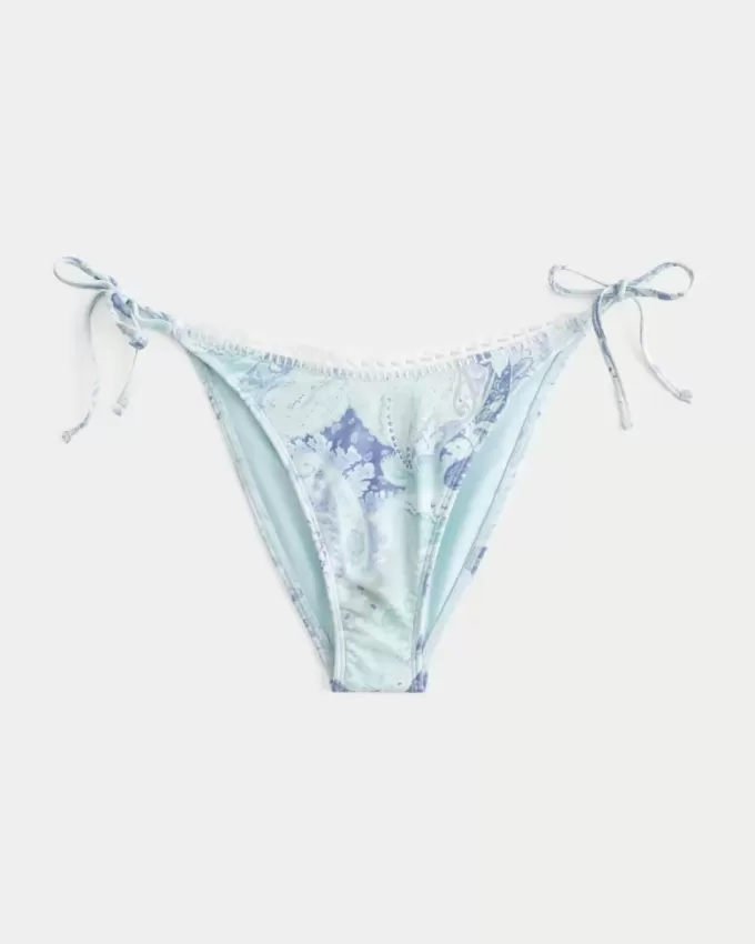 Cheeky-Bikinihose mit seitlicher Schnürung und Häkelbesatz