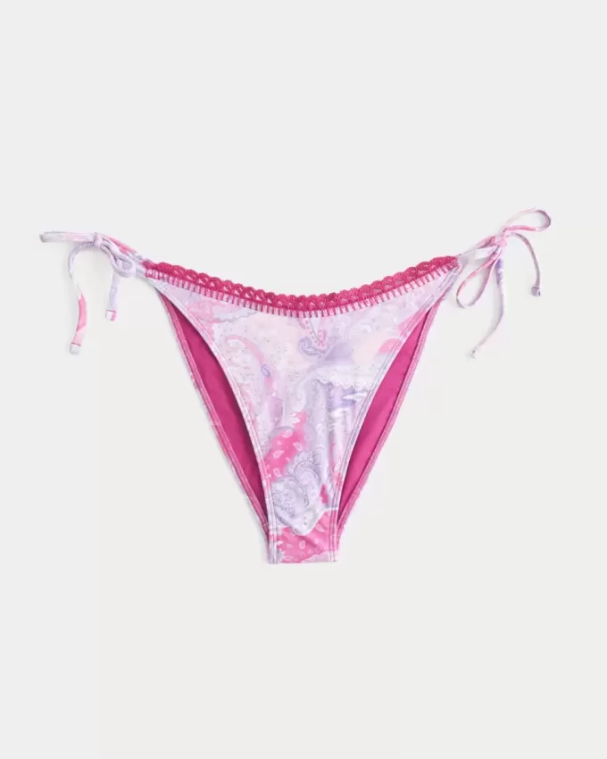 Cheeky-Bikinihose mit seitlicher Schnürung und Häkelbesatz
