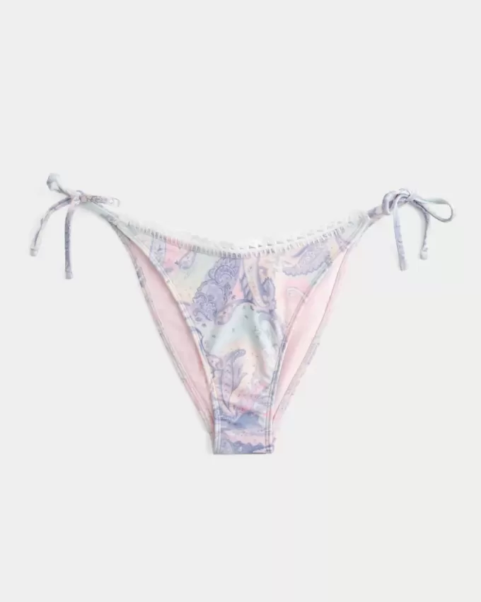 Cheeky-Bikinihose mit seitlicher Schnürung und Häkelbesatz