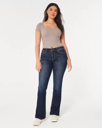 Curvy Bootcut-Jeans mit mittlerer Leibhöhe und dunkler Waschung