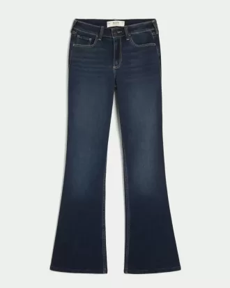 Curvy Bootcut-Jeans mit mittlerer Leibhöhe und dunkler Waschung