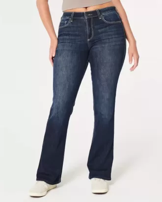 Curvy Bootcut-Jeans mit mittlerer Leibhöhe und dunkler Waschung