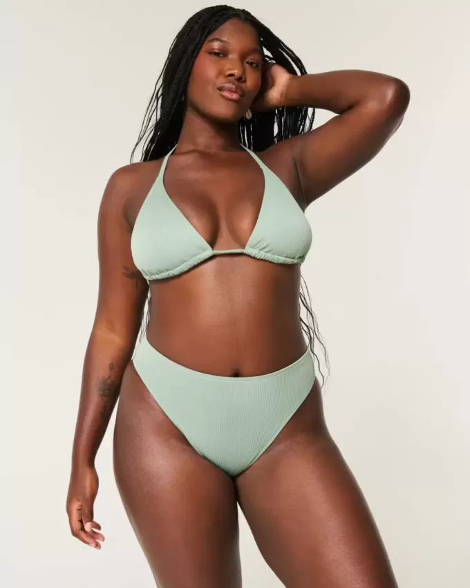 Curvy High-Leg High-Waist Gerippte Cheeky-Bikinihose