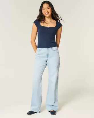 Curvy High-Rise Baggy-Jeans in heller Waschung