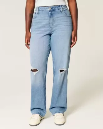 Curvy High-Rise-Dad-Jeans mit Rissen in mittlerer Waschung