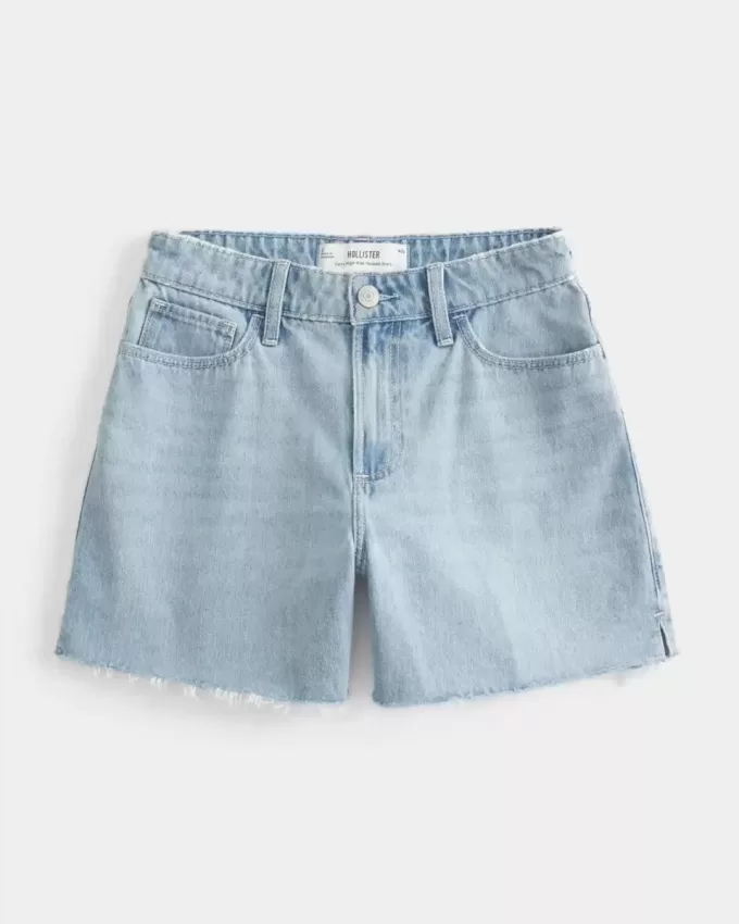 Curvy High-Rise-Jeansshorts in heller Waschung, 5 Zoll