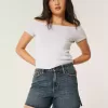 Curvy High-Rise Relaxed Denim Shorts in dunkler Waschung, 5″