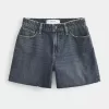 Curvy High-Rise Relaxed Denim Shorts in dunkler Waschung, 5″