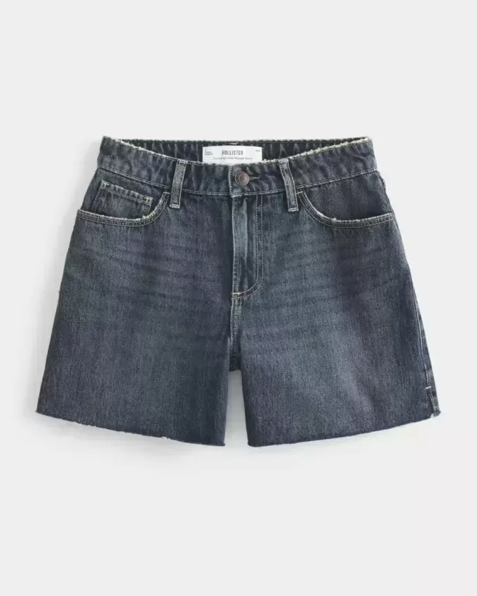Curvy High-Rise Relaxed Denim Shorts in dunkler Waschung, 5″