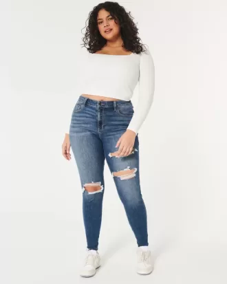 Curvy High-Rise Ripped Super Skinny Jeans in dunkler Waschung