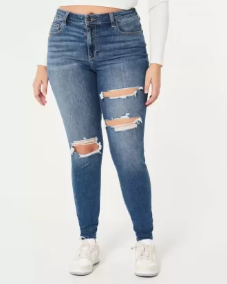 Curvy High-Rise Ripped Super Skinny Jeans in dunkler Waschung