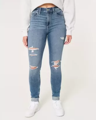 Curvy High-Rise Ripped Super Skinny Jeans in mittlerer Waschung