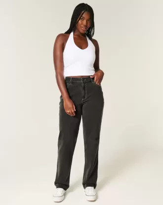 Curvy High-Rise Straight Jeans in verwaschenem Schwarz
