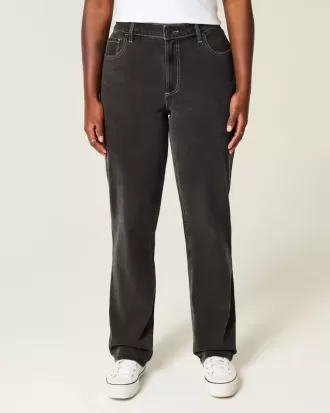 Curvy High-Rise Straight Jeans in verwaschenem Schwarz