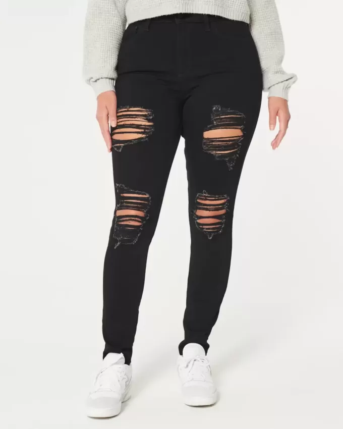 Curvy High-Rise zerrissene schwarze Super Skinny Jeans Curvy High-Rise zerrissene schwarze Super Skinny Jeans